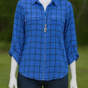 Michael Michael Kors Blue Chain-Link Print Blouse – Size L